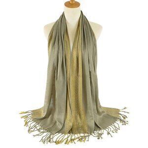 2/$30 Khaki Fringed Scarf Tassel Large Wrap Neck Head Scarf Hair Shoulders Shawl